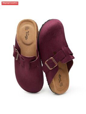 Vegan Suede Clogs Slip On Potato Shoes Mules Cork Footbed